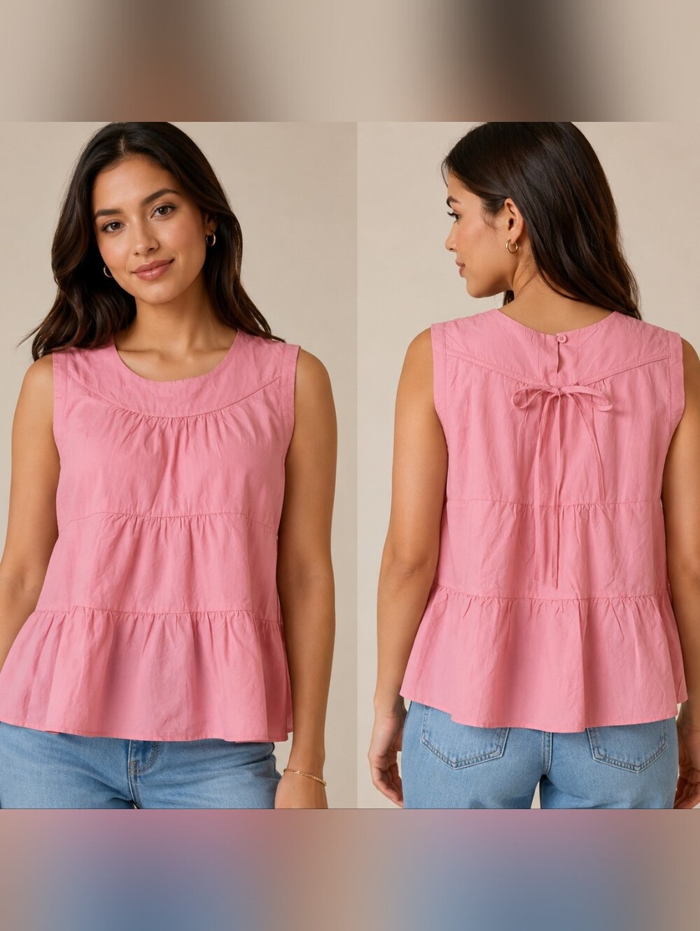 🌸 NWT HDD Pink Tiered Peplum Tank Top XL (Fits More Like a Large) 🌸